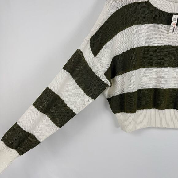 Madewell Sweater Womens Medium White Green Stripe Loose Knit Crewneck - Picture 6 of 14